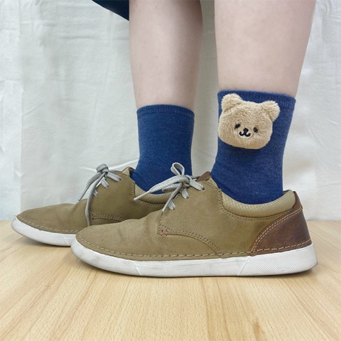 レディース クルーソックス マスコット付（23-25cm・くま）