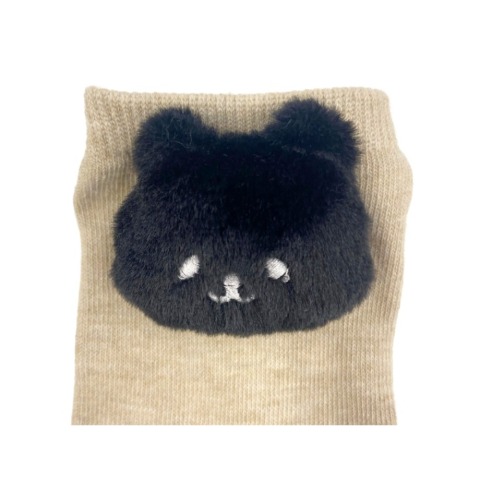 レディース クルーソックス マスコット付（23-25cm・黒ねこ）