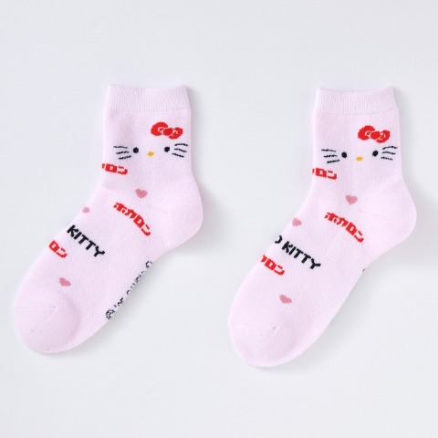レディース　総パイル裏起毛クルーソックス（ハローキティ・ホカロン）