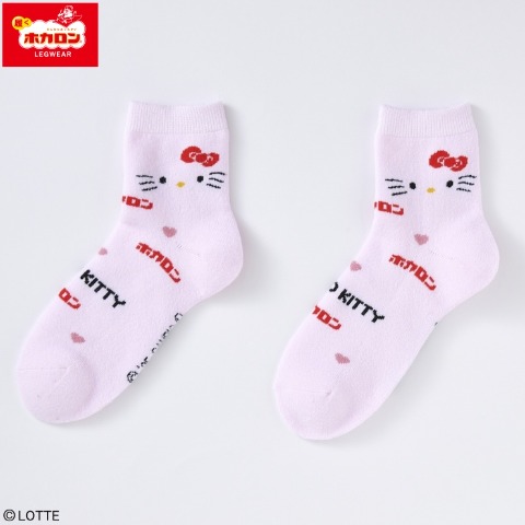 レディース　総パイル裏起毛クルーソックス（ハローキティ・ホカロン）