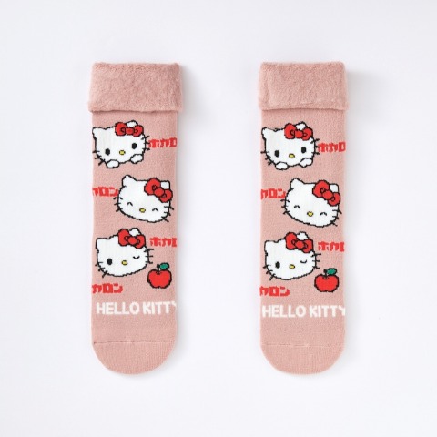 レディース　総パイル裏起毛クルーソックス（ハローキティ・ホカロン）
