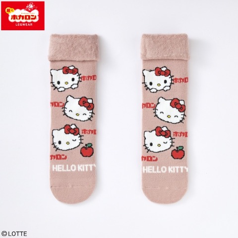 レディース　総パイル裏起毛クルーソックス（ハローキティ・ホカロン）