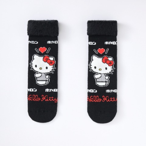レディース　総パイル裏起毛クルーソックス（ハローキティ・ホカロン）
