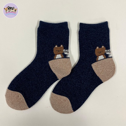 レディース　裏起毛総パイルクルーソックス（チワワの、のぶなが）