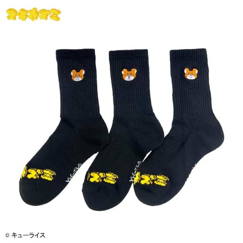 レディース　クルー丈 底パイル刺繍ソックス（スキネズミ）