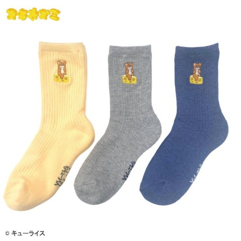 レディース　クルー丈 底パイル刺繍ソックス（スキネズミ）