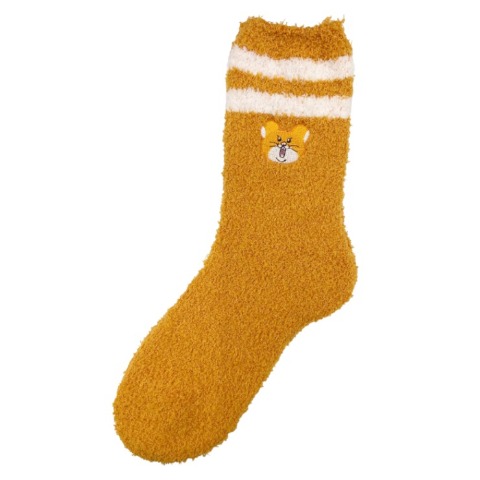 レディース　クルー丈 ふわふわ刺繍ソックス（スキネズミ）