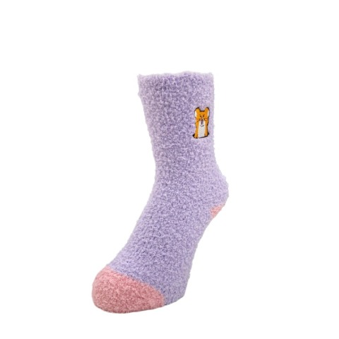 レディース　クルー丈 ふわふわ刺繍ソックス（スキネズミ）