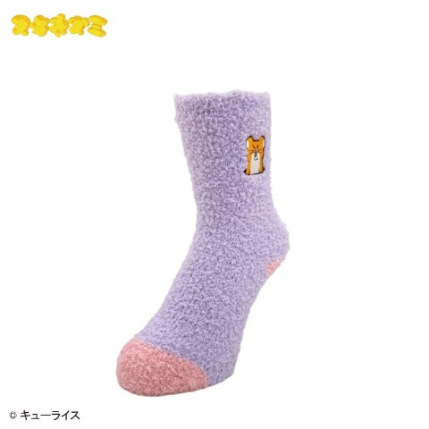 レディース　クルー丈 ふわふわ刺繍ソックス（スキネズミ）