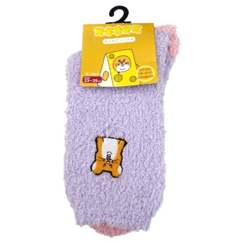 レディース　クルー丈 ふわふわ刺繍ソックス（スキネズミ）