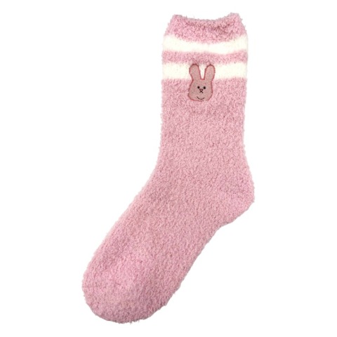 レディース　クルー丈 ふわふわ刺繍ソックス（スキウサギ）