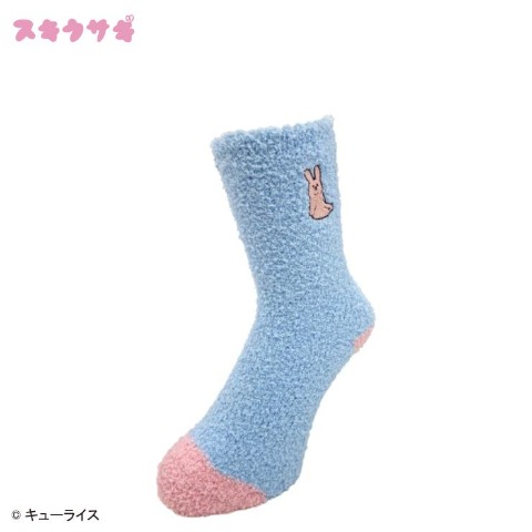 レディース　クルー丈 ふわふわ刺繍ソックス（スキウサギ）