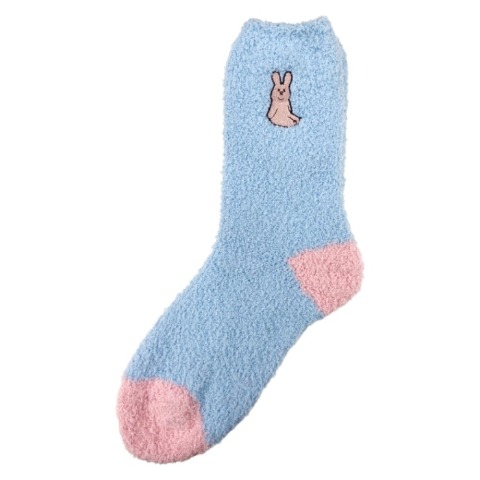 レディース　クルー丈 ふわふわ刺繍ソックス（スキウサギ）