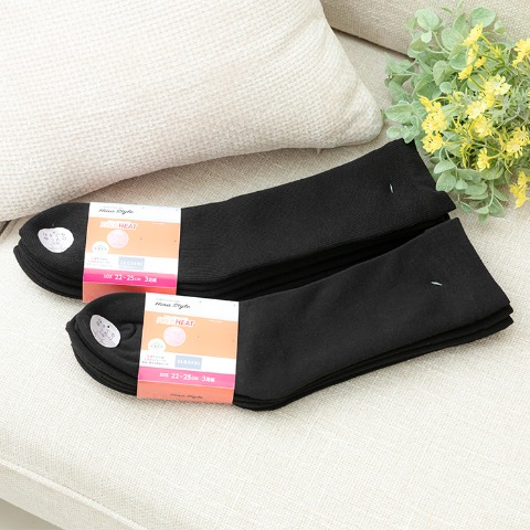 レディース　3足組裏起毛クルーソックス（Hina）