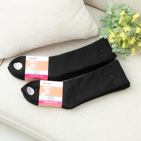 レディース　3足組裏起毛クルーソックス（Hina）リブ