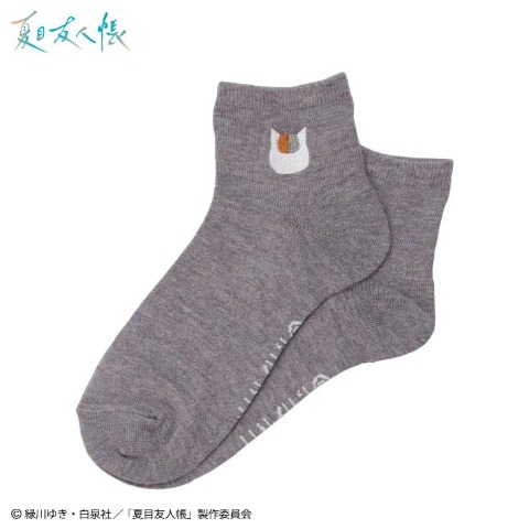 レディース　クォーターソックス 刺繍付き（夏目友人帳） グレー 212