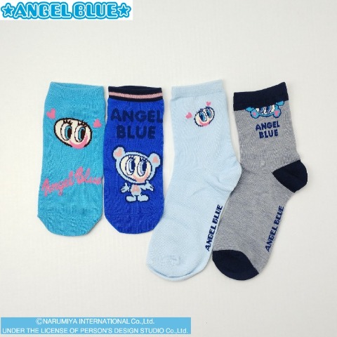 レディース　4足組スニーカー・クルーソックス  ポーチ付き（ANGEL BLUE）