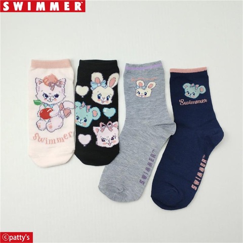 レディース　4足組スニーカー・クルーソックス ポーチ付き（SWIMMER）