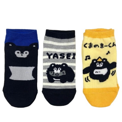 レディース　スニーカーインソックス 3足組 ポーチ付き 23-25cm（くまのまーくん）
