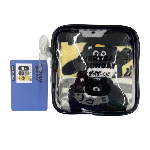 レディース　スニーカーインソックス 3足組 ポーチ付き 23-25cm（くまのまーくん）