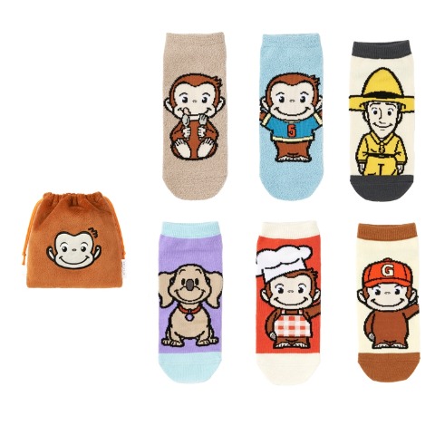 レディース　キャラクターソックス　ハッピーバッグ　6点セット（おさるのジョージ）