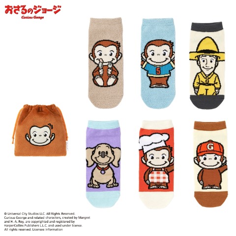 レディース　キャラクターソックス　ハッピーバッグ　6点セット（おさるのジョージ）