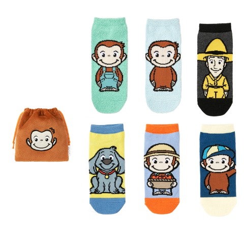 レディース　キャラクターソックス　ハッピーバッグ　6点セット（おさるのジョージ）