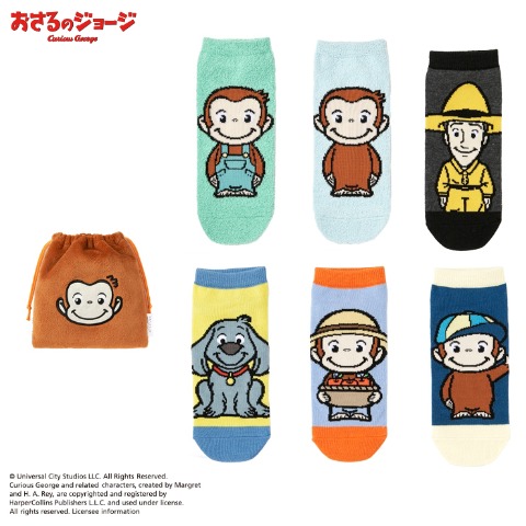 レディース　キャラクターソックス　ハッピーバッグ　6点セット（おさるのジョージ）