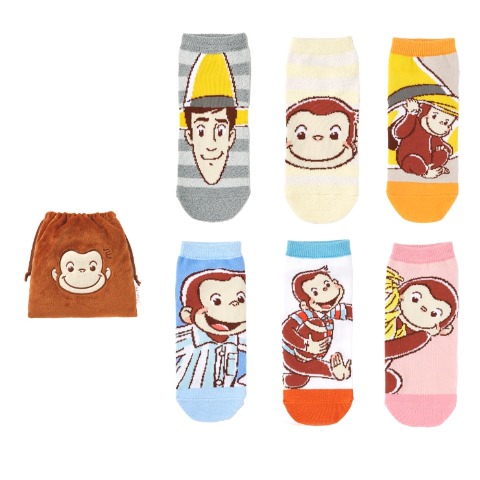 レディース　キャラクターソックス　ハッピーバッグ　6点セット（おさるのジョージ）