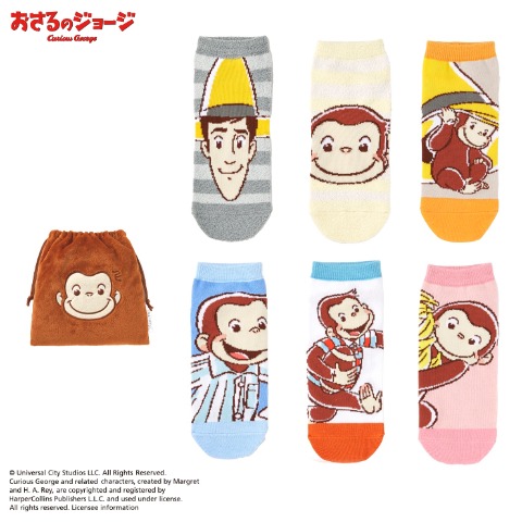 レディース　キャラクターソックス　ハッピーバッグ　6点セット（おさるのジョージ）