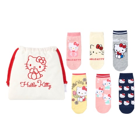 レディース　キャラクターソックス　ハッピーバッグ　6点セット（ハローキティ）