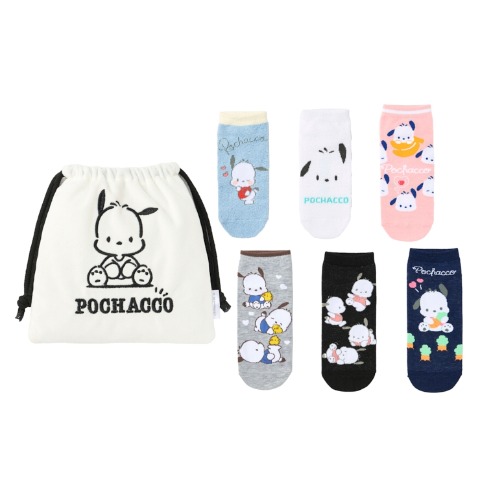 レディース　キャラクターソックス　ハッピーバッグ　6点セット（ポチャッコ）