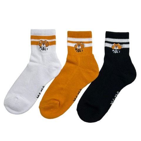 レディース　クォーター丈 底パイル刺繍ソックス（スキネズミ）