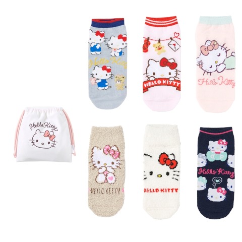 レディース　キャラクターソックス　ハッピーバッグ　6点セット（ハローキティ）