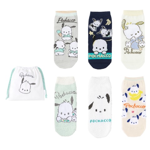 レディース　キャラクターソックス　ハッピーバッグ　6点セット（ポチャッコ）