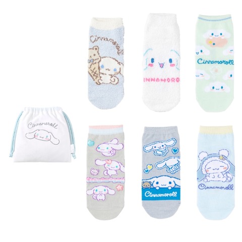 レディース　キャラクターソックス　ハッピーバッグ　6点セット（シナモロール）