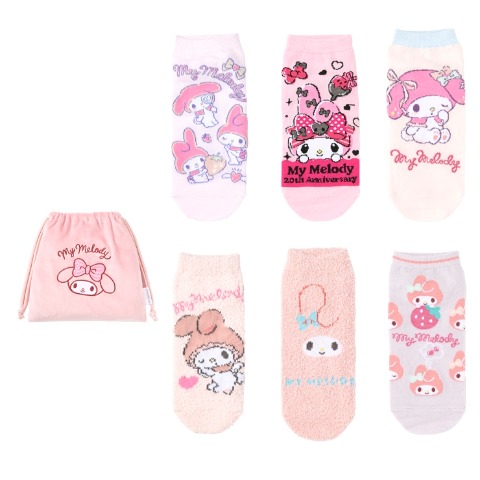 レディース　キャラクターソックス　ハッピーバッグ　6点セット（マイメロディ）