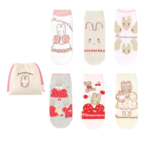 レディース　キャラクターソックス　ハッピーバッグ　6点セット（マロンクリーム）