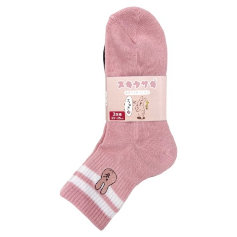 レディース　クォーター丈 底パイル刺繍ソックス（スキウサギ）