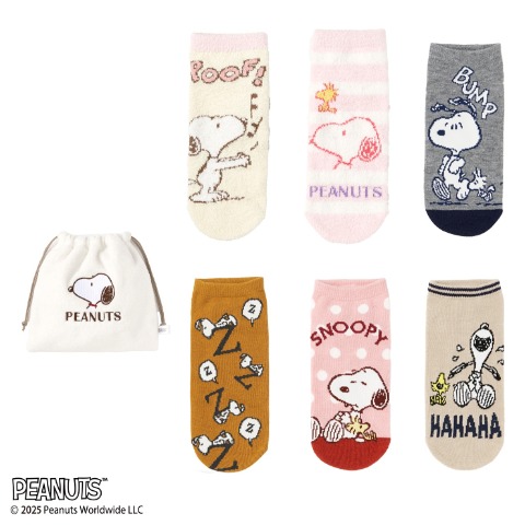 レディース　キャラクターソックス　ハッピーバッグ　6点セット（PEANUTS）