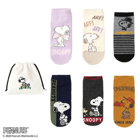 レディース　キャラクターソックス　ハッピーバッグ　6点セット（PEANUTS）