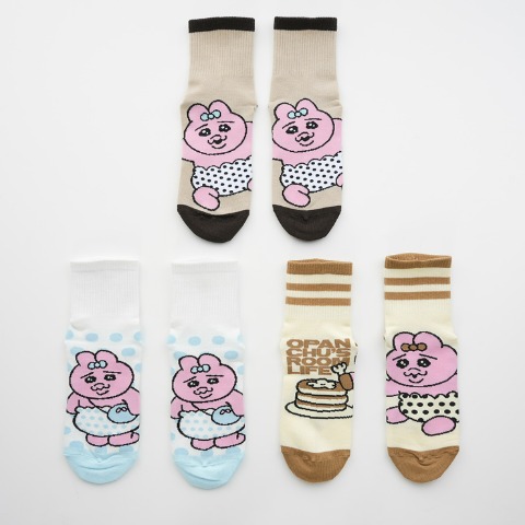 レディース　クォーター丈ソックス 3足組（おぱんちゅうさぎ）