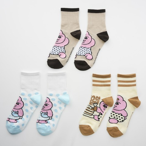 レディース　クォーター丈ソックス 3足組（おぱんちゅうさぎ）