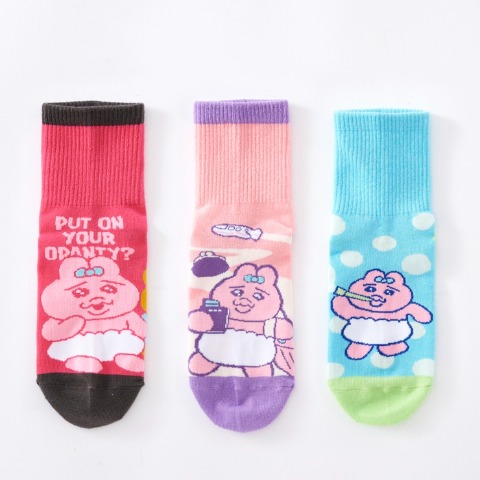 キッズ クォーターソックス 3足組（19-24cm・おぱんちゅうさぎ）
