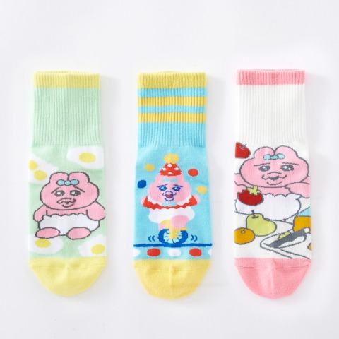 キッズ クォーターソックス 3足組（19-24cm・おぱんちゅうさぎ）