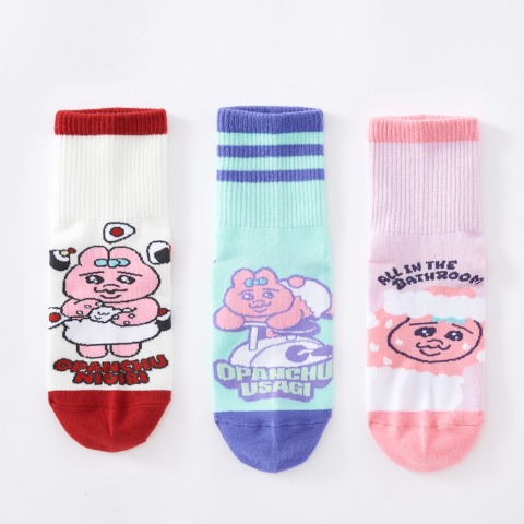 キッズ クォーターソックス 3足組（19-24cm・おぱんちゅうさぎ）