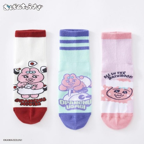 キッズ クォーターソックス 3足組（19-24cm・おぱんちゅうさぎ）