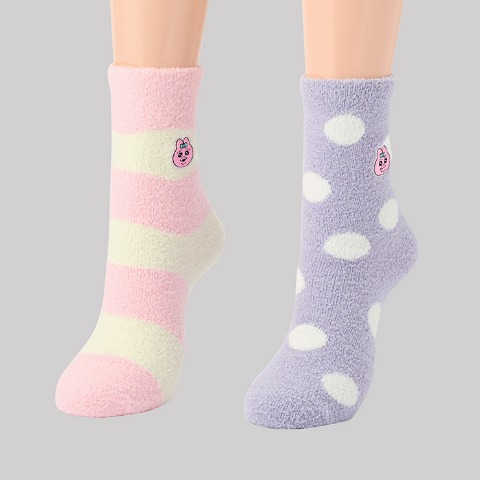 キッズ もこもこ靴下 2足組（19-24cm・おぱんちゅうさぎ）