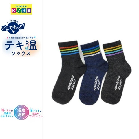 キッズ　3足組クルーソックス（19-24cm・どこでもっと！）