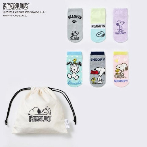 キッズ　6足組フロントソックス（19-24cm・PEANUTS）